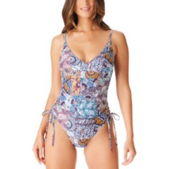 NWT Bar III Bohemian By Nature Shirred Side One Piece Swimsuit Medium - Picture 1 of 6